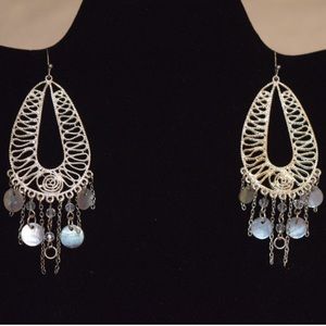 Boho Drop Earrings Funky Silver Tone Shabby Chic Abalone Chandelier
